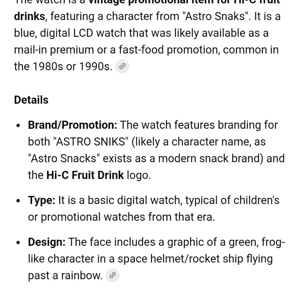 Vintage Astrosniks Hi-C Promotional Watch